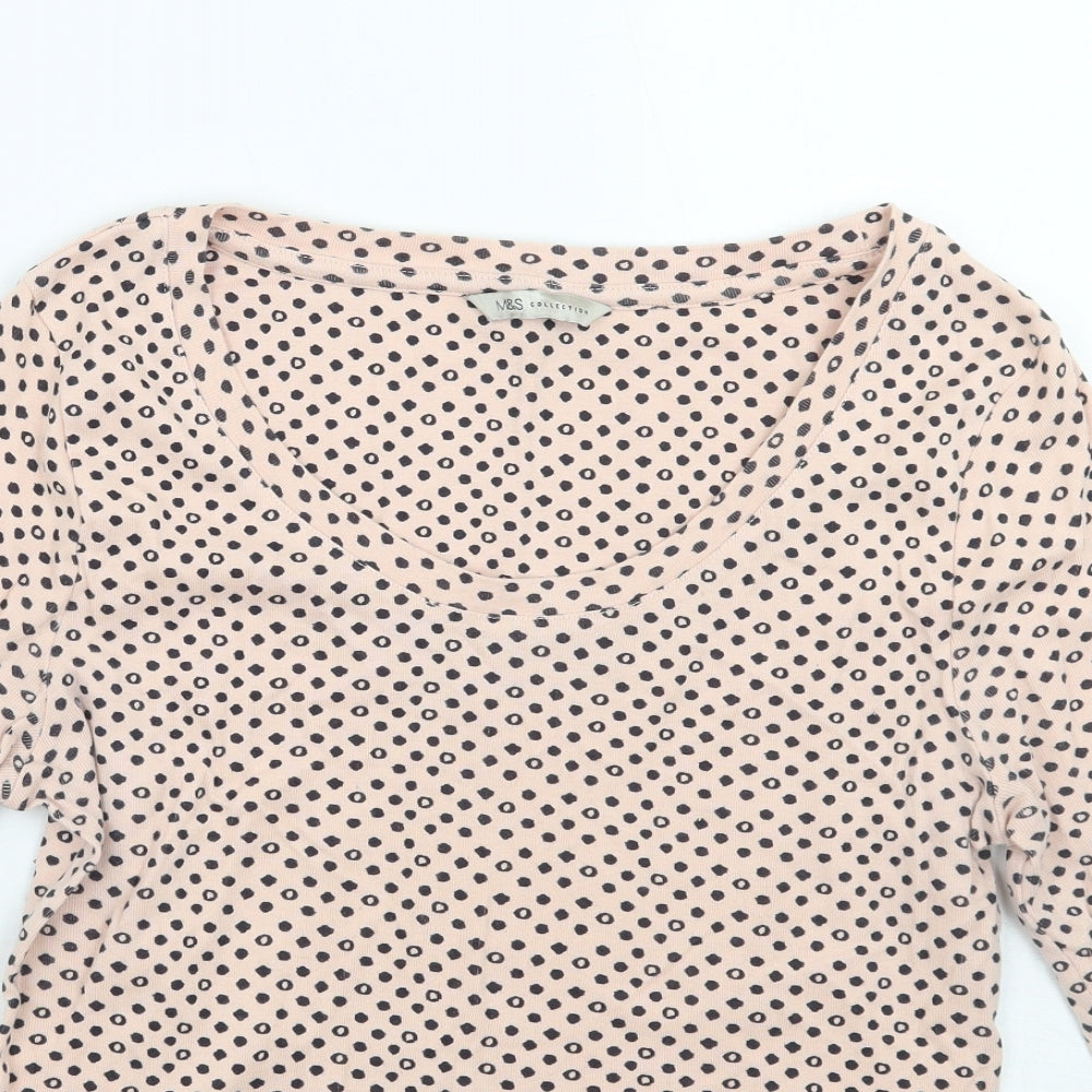 Marks and Spencer Womens Beige Polka Dot  Basic T-Shirt Size 12