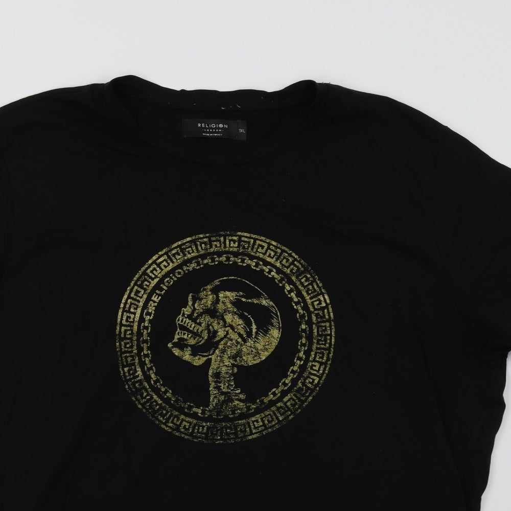 Religion Mens Black    T-Shirt Size XL  - Skull