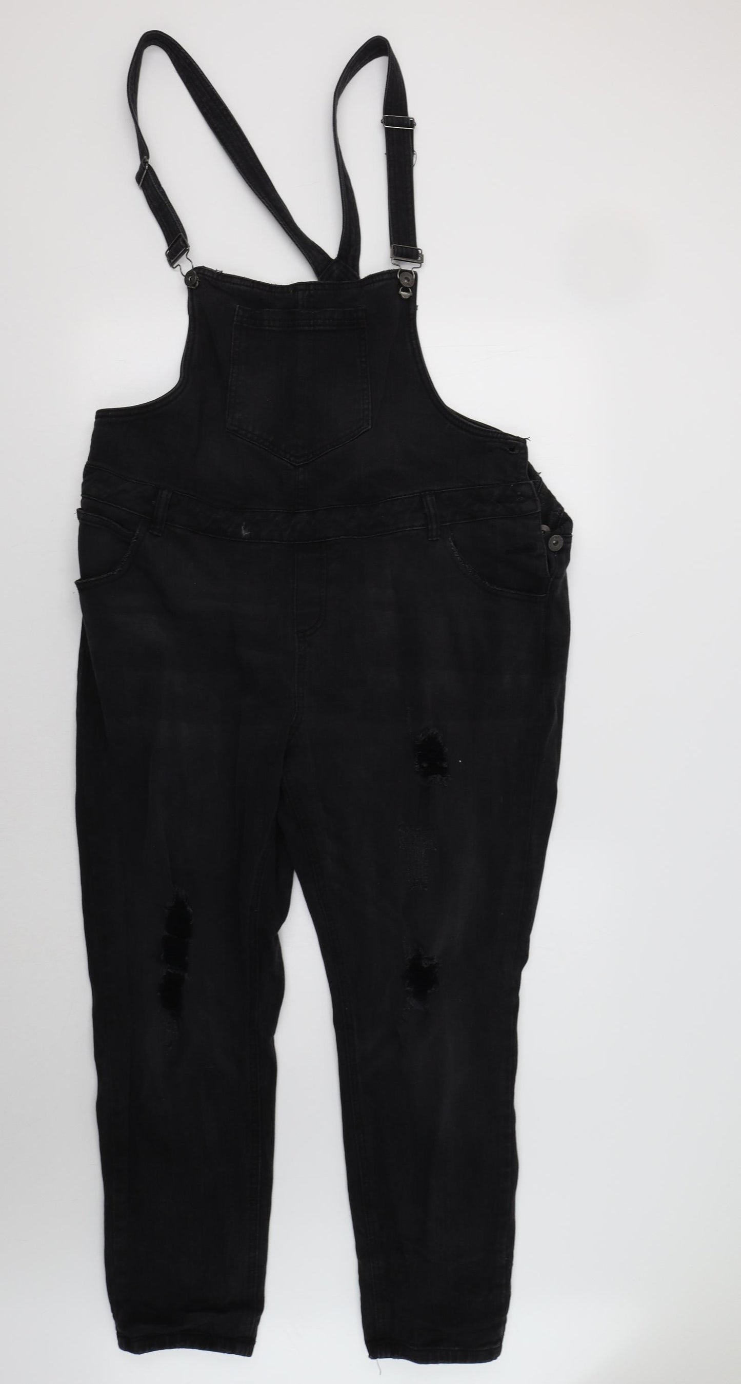 Primark Womens Black  Denim Dungarees Trousers Size 20 L29 in