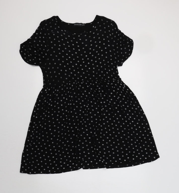 PRETTYLITTLETHING Womens Black Polka Dot Fit & Flare Size 10