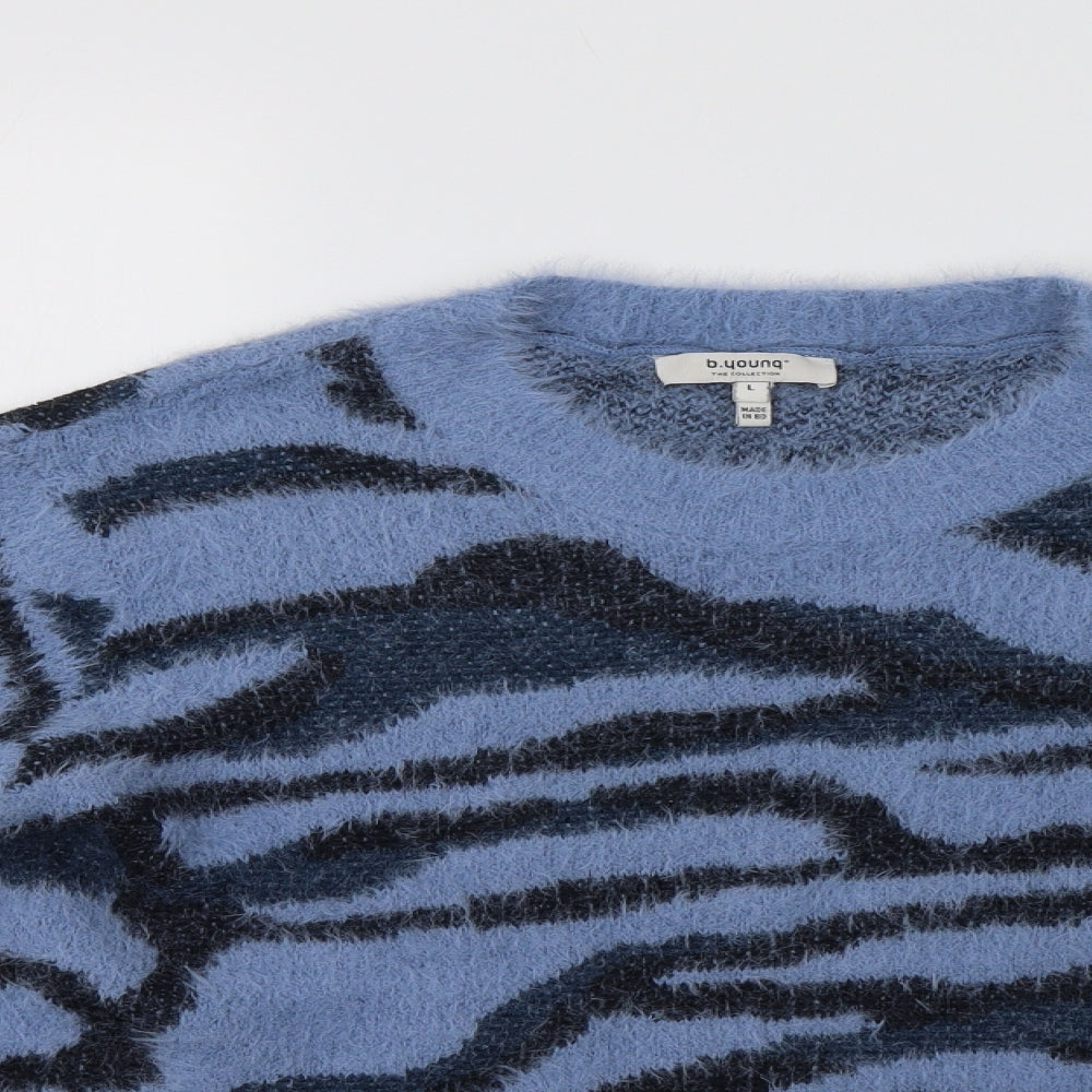 b. young Womens Blue Animal Print  Pullover Jumper Size L