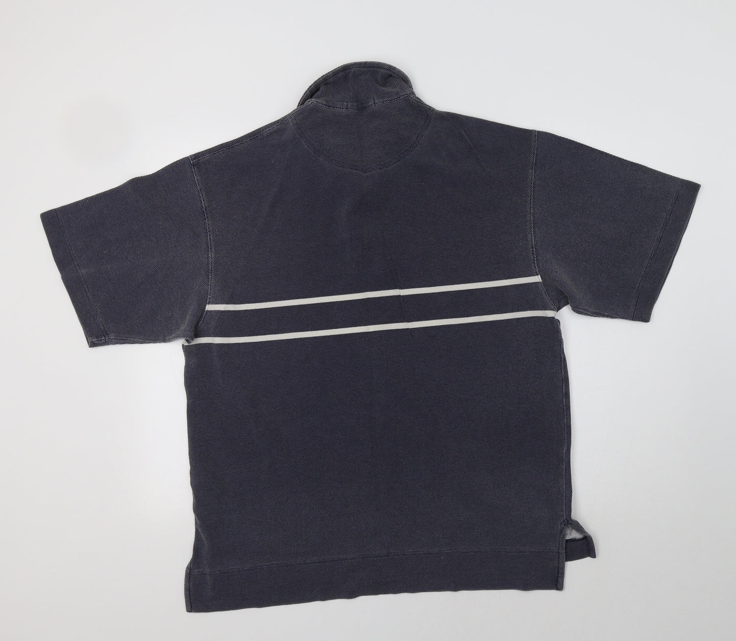 M&S Mens Grey Striped   Polo Size M