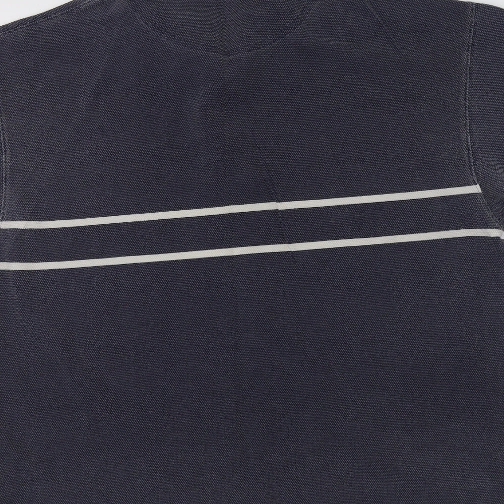 M&S Mens Grey Striped   Polo Size M