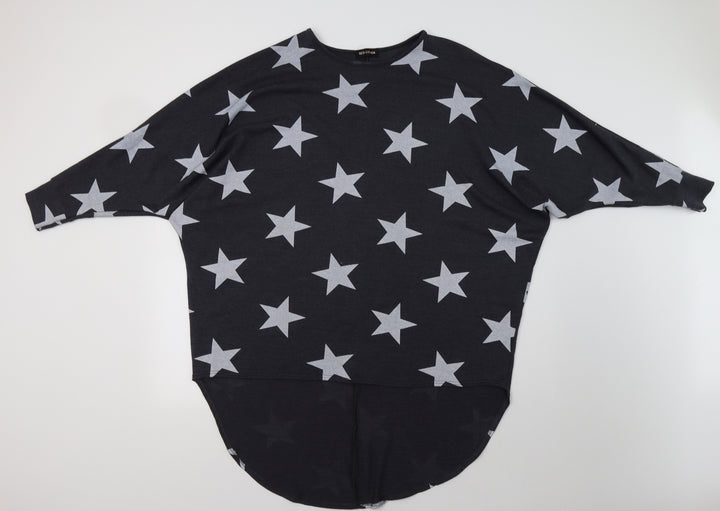QED London Womens Grey Geometric Tunic Sweatshirt Size M - Star Print