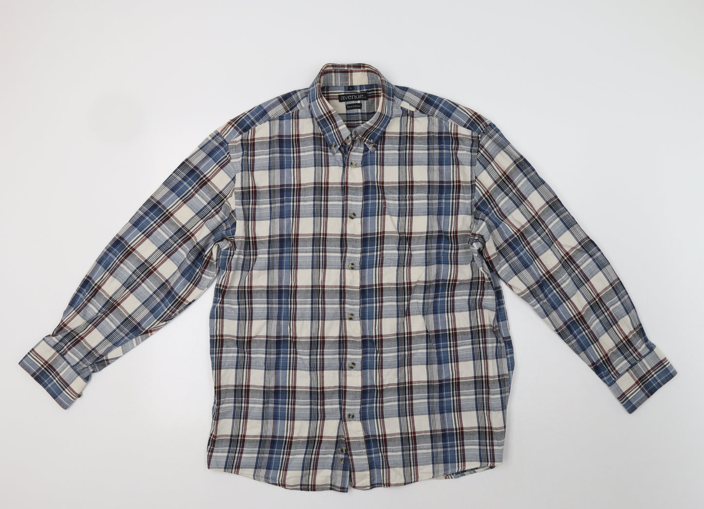 Avenue Mens Blue Check   Button-Up Size L