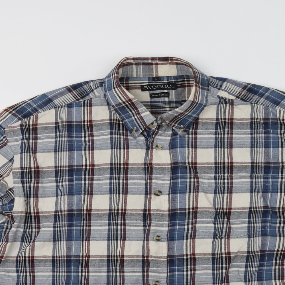 Avenue Mens Blue Check   Button-Up Size L