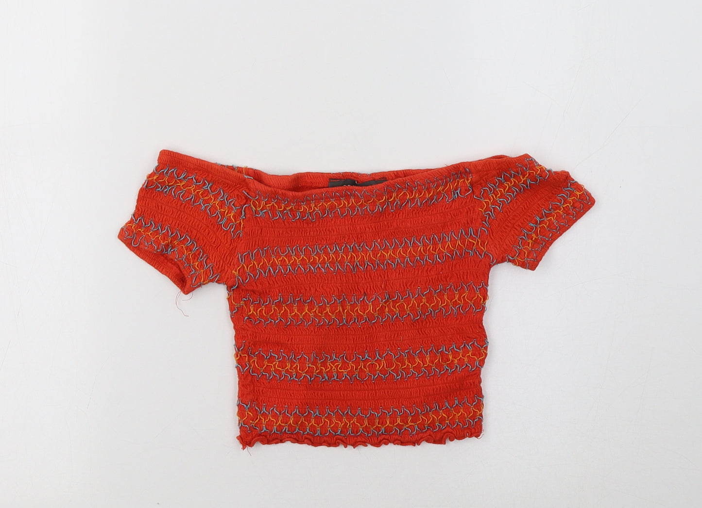 Primark Womens Orange Striped  Cropped T-Shirt Size 6