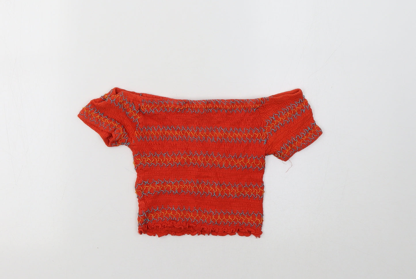 Primark Womens Orange Striped  Cropped T-Shirt Size 6