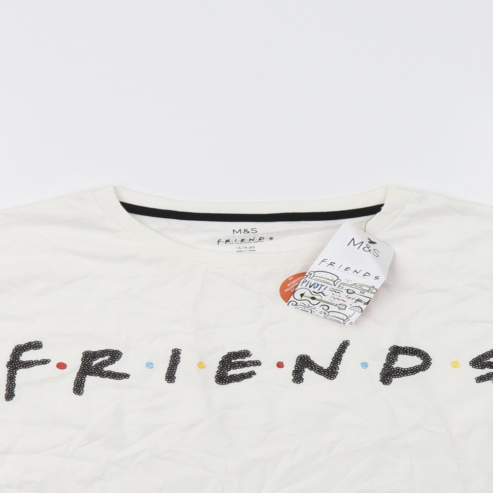 M&S Girls White   Basic T-Shirt Size 15-16 Years  - Friends