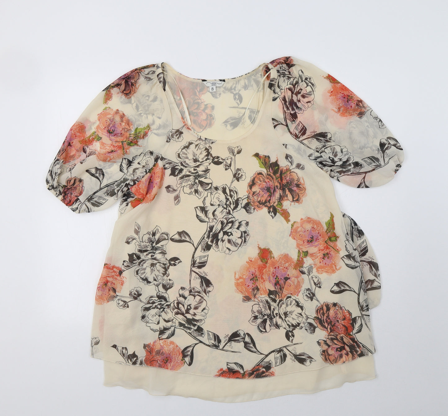New Look Womens Beige Floral  Basic Blouse Size 8