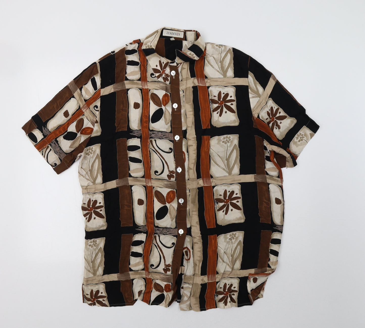 Tendenza Womens Brown Geometric  Basic Button-Up Size 14