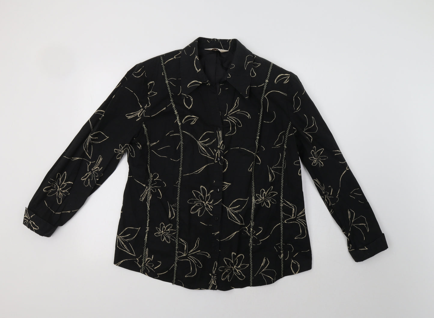 ELVI Womens Black Floral  Basic Button-Up Size 16