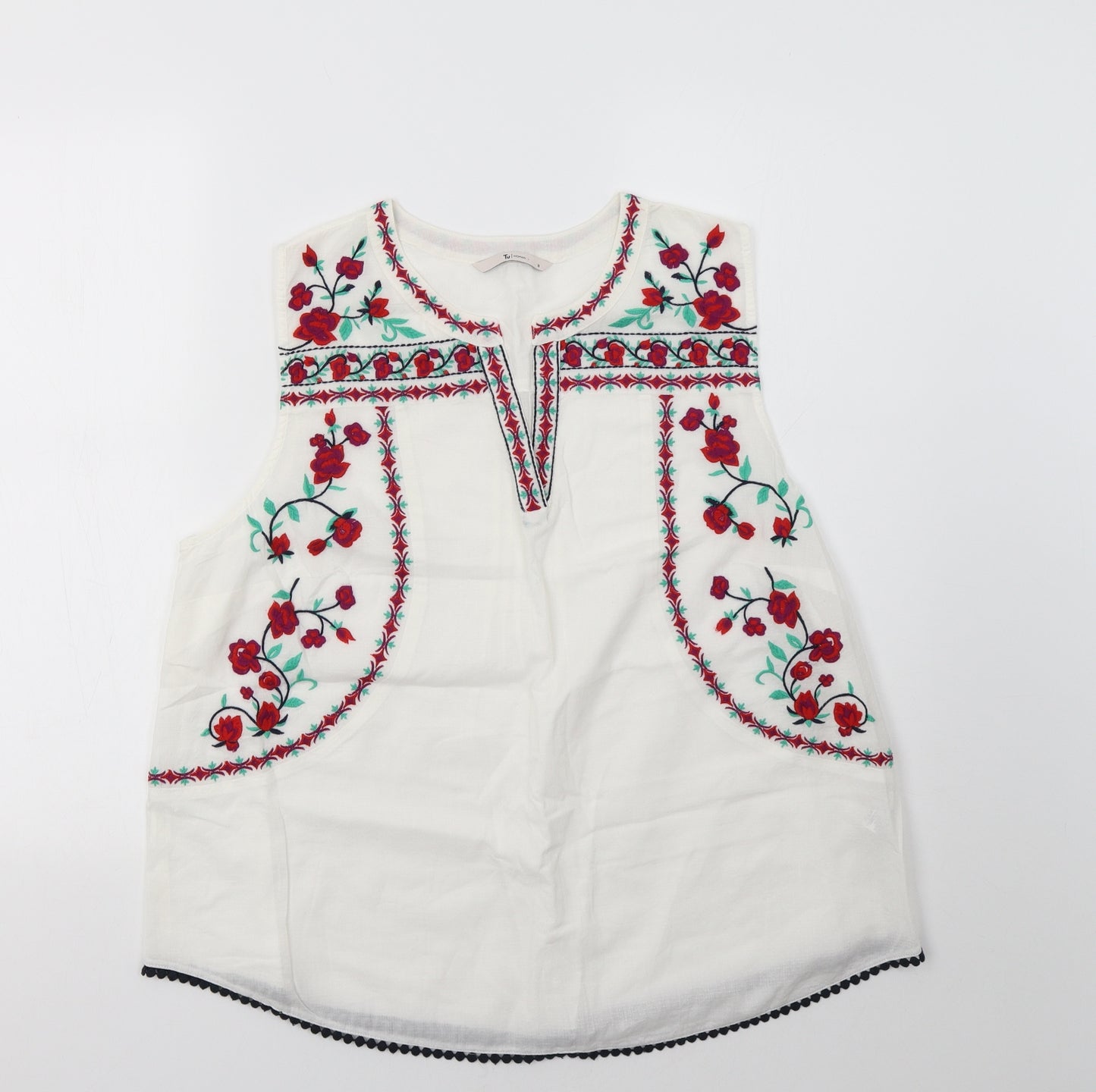 TU Womens White Floral  Basic Blouse Size 18