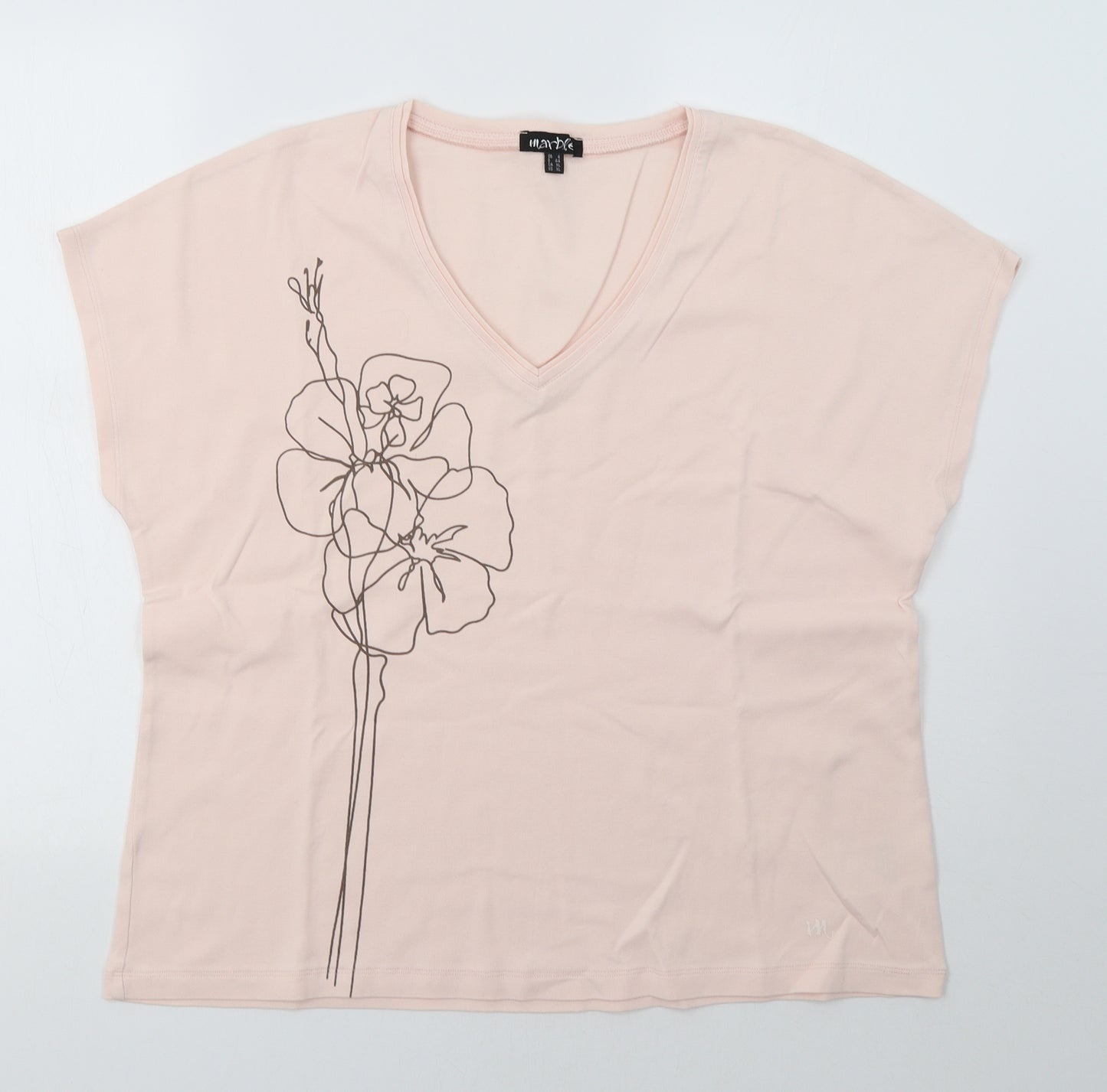 Marble Womens Pink Floral  Basic T-Shirt Size L