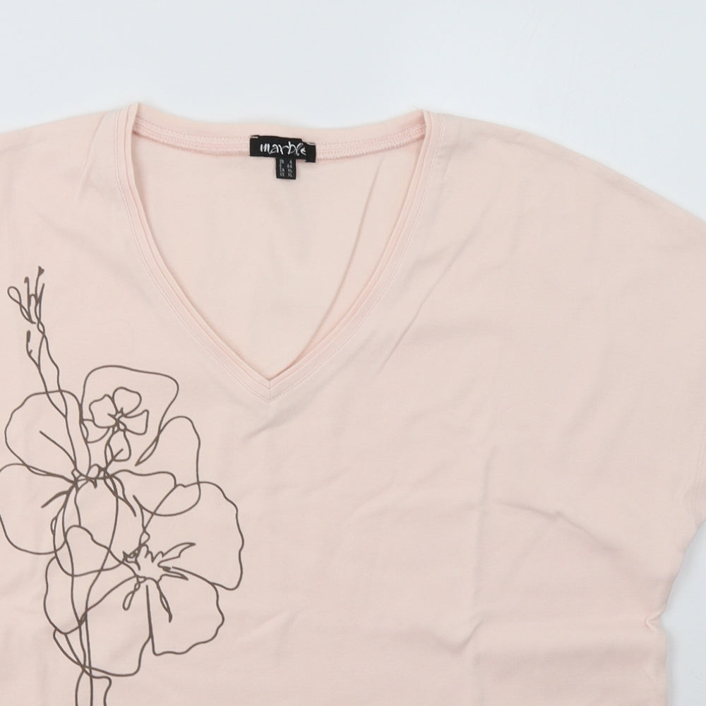 Marble Womens Pink Floral  Basic T-Shirt Size L