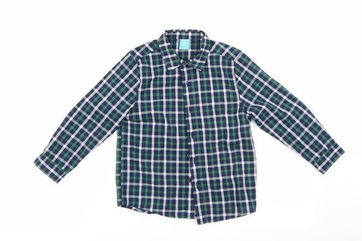 Little Kids Boys Black Check  Basic Button-Up Size 6 Years  - Blue and Green Check