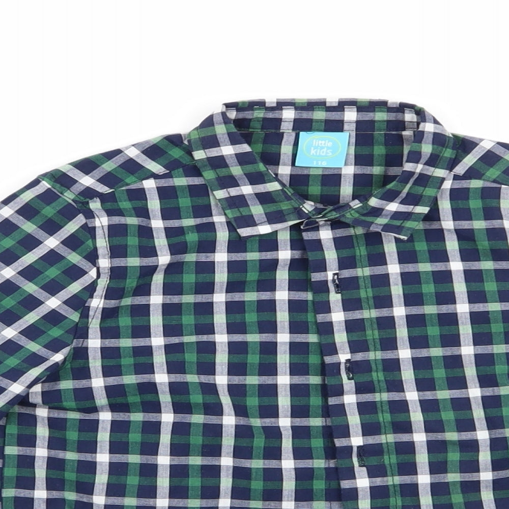 Little Kids Boys Black Check  Basic Button-Up Size 6 Years  - Blue and Green Check