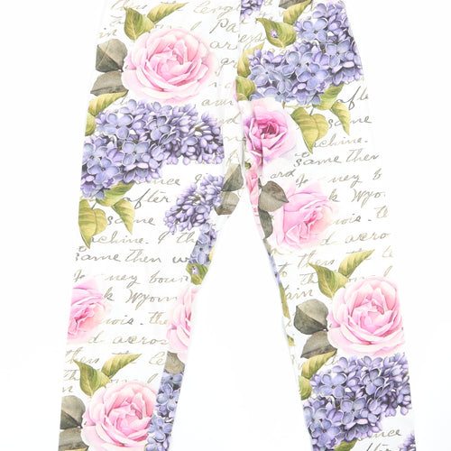 Monalisa Girls White Floral   Pyjama Pants Size L  - Pink Purple Flowers Cropped