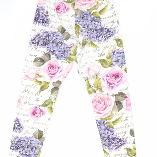 Monalisa Girls White Floral   Pyjama Pants Size L  - Pink Purple Flowers Cropped