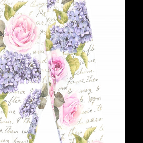 Monalisa Girls White Floral   Pyjama Pants Size L  - Pink Purple Flowers Cropped
