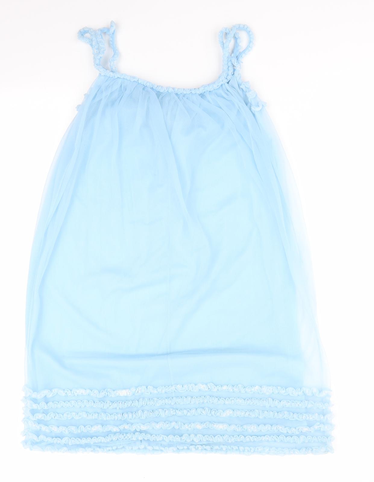 Preworn Womens Blue Solid  Chemise Dress   - Ruched Stripes on Boddice