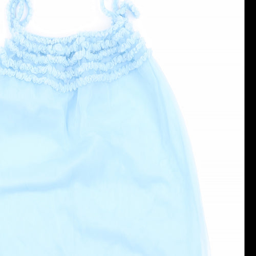 Preworn Womens Blue Solid  Chemise Dress   - Ruched Stripes on Boddice