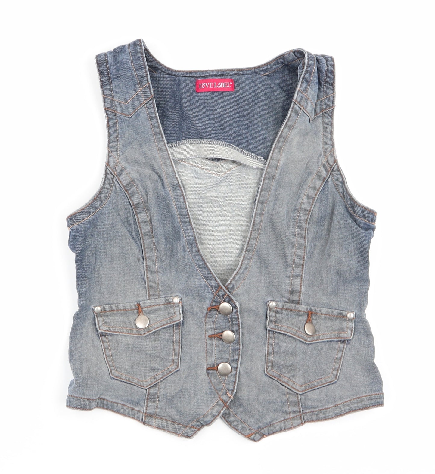 Love Label Womens Blue Geometric  Gilet Waistcoat Size 12  - Denim Waistcoat