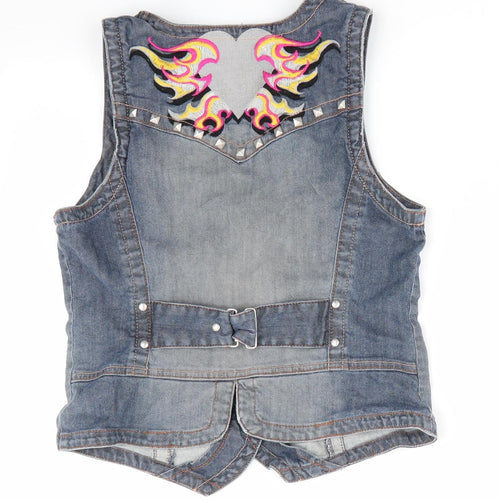Love Label Womens Blue Geometric  Gilet Waistcoat Size 12  - Denim Waistcoat