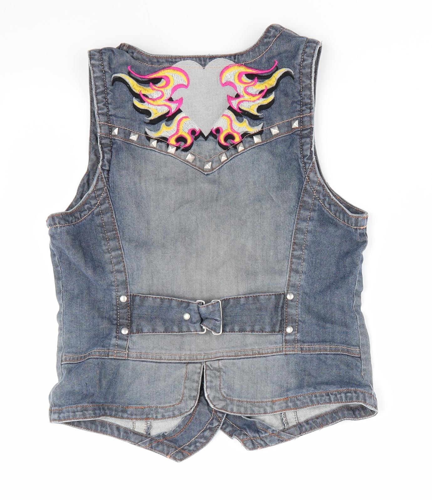 Love Label Womens Blue Geometric  Gilet Waistcoat Size 12  - Denim Waistcoat