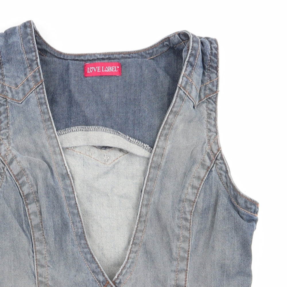 Love Label Womens Blue Geometric  Gilet Waistcoat Size 12  - Denim Waistcoat
