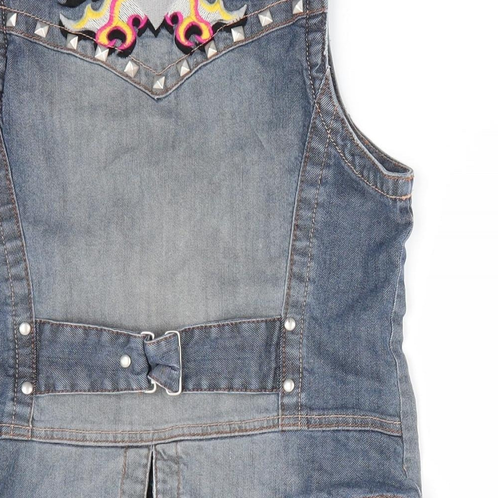 Love Label Womens Blue Geometric  Gilet Waistcoat Size 12  - Denim Waistcoat