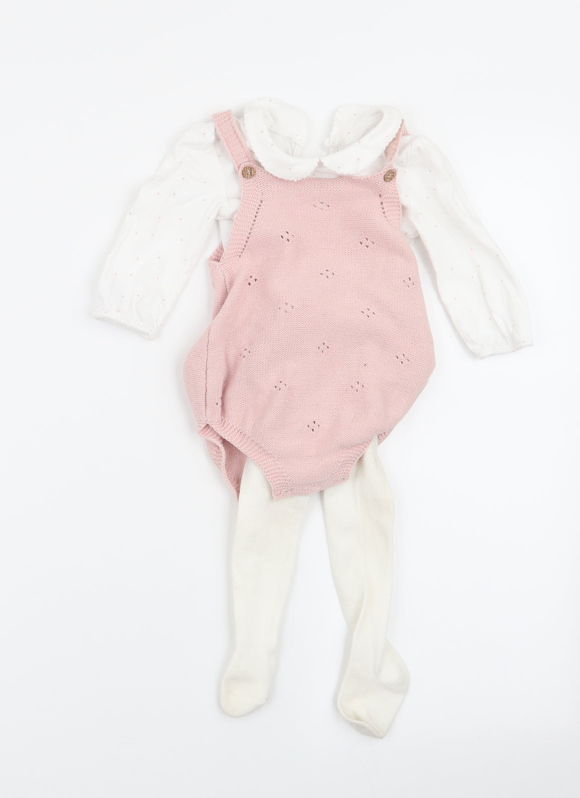 George Girls Pink Polka Dot  Dungaree One-Piece Size 6-9 Months  - Comprises set of dungarees romper suit & tights