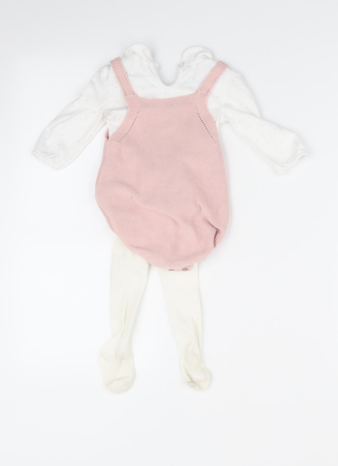 George Girls Pink Polka Dot  Dungaree One-Piece Size 6-9 Months  - Comprises set of dungarees romper suit & tights