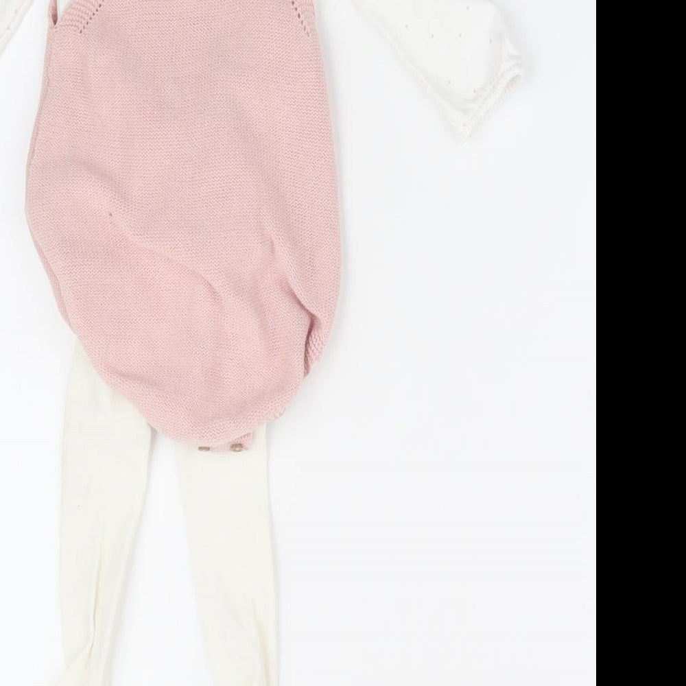 George Girls Pink Polka Dot  Dungaree One-Piece Size 6-9 Months  - Comprises set of dungarees romper suit & tights