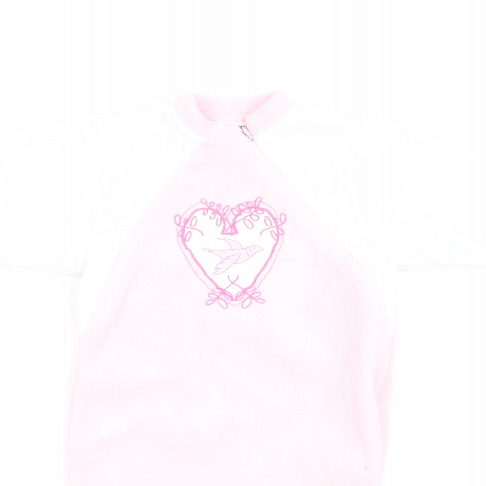 Vertbaudet Girls Pink Colourblock  Babygrow One-Piece Size 3-6 Months  - Fleece Feel Exterior Heart Print