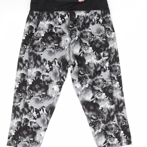 NX Sport Womens Black Floral  Cropped Leggings Size 12 L18 in - Back Waistband Pocket