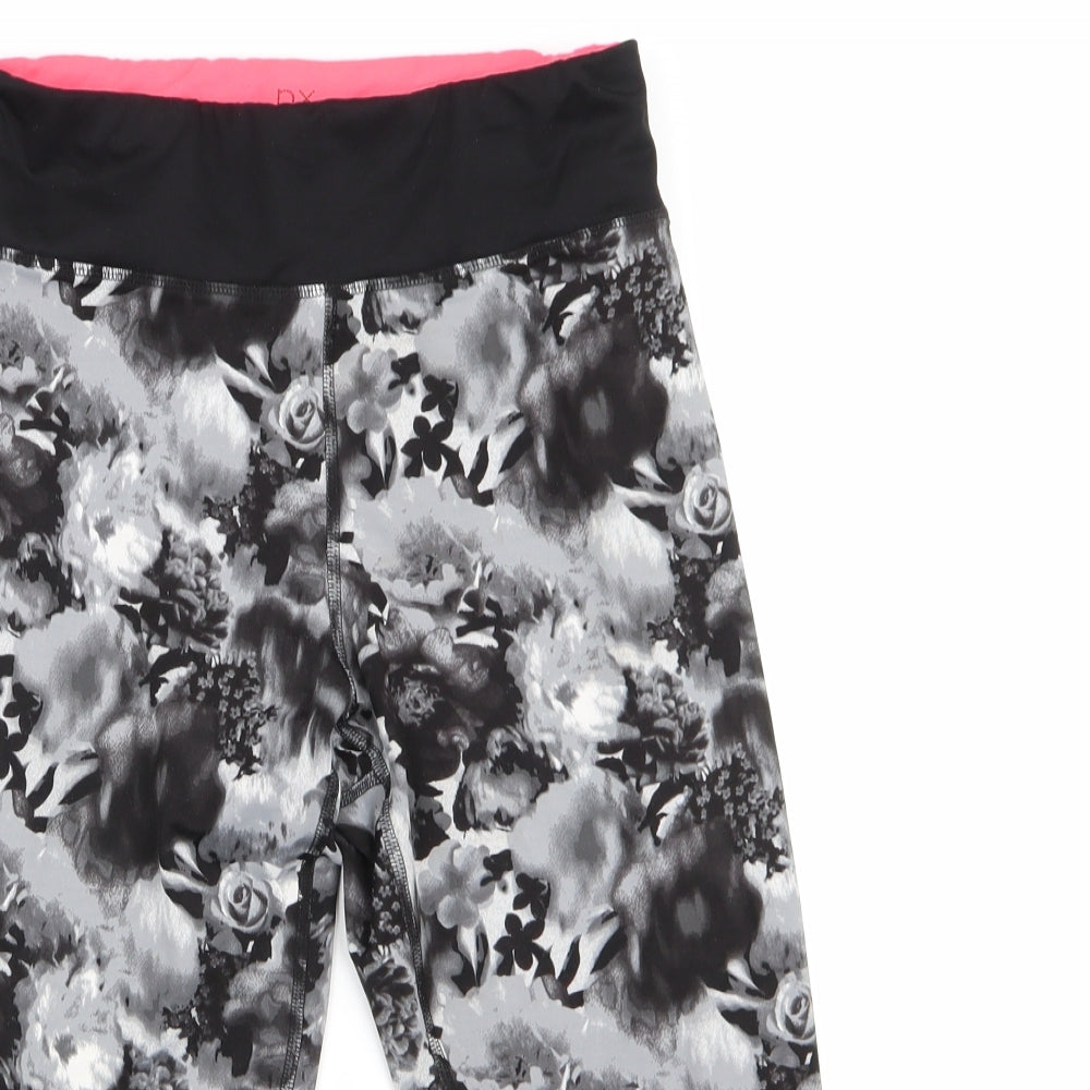 NX Sport Womens Black Floral  Cropped Leggings Size 12 L18 in - Back Waistband Pocket
