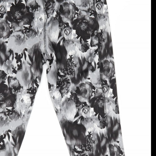 NX Sport Womens Black Floral  Cropped Leggings Size 12 L18 in - Back Waistband Pocket