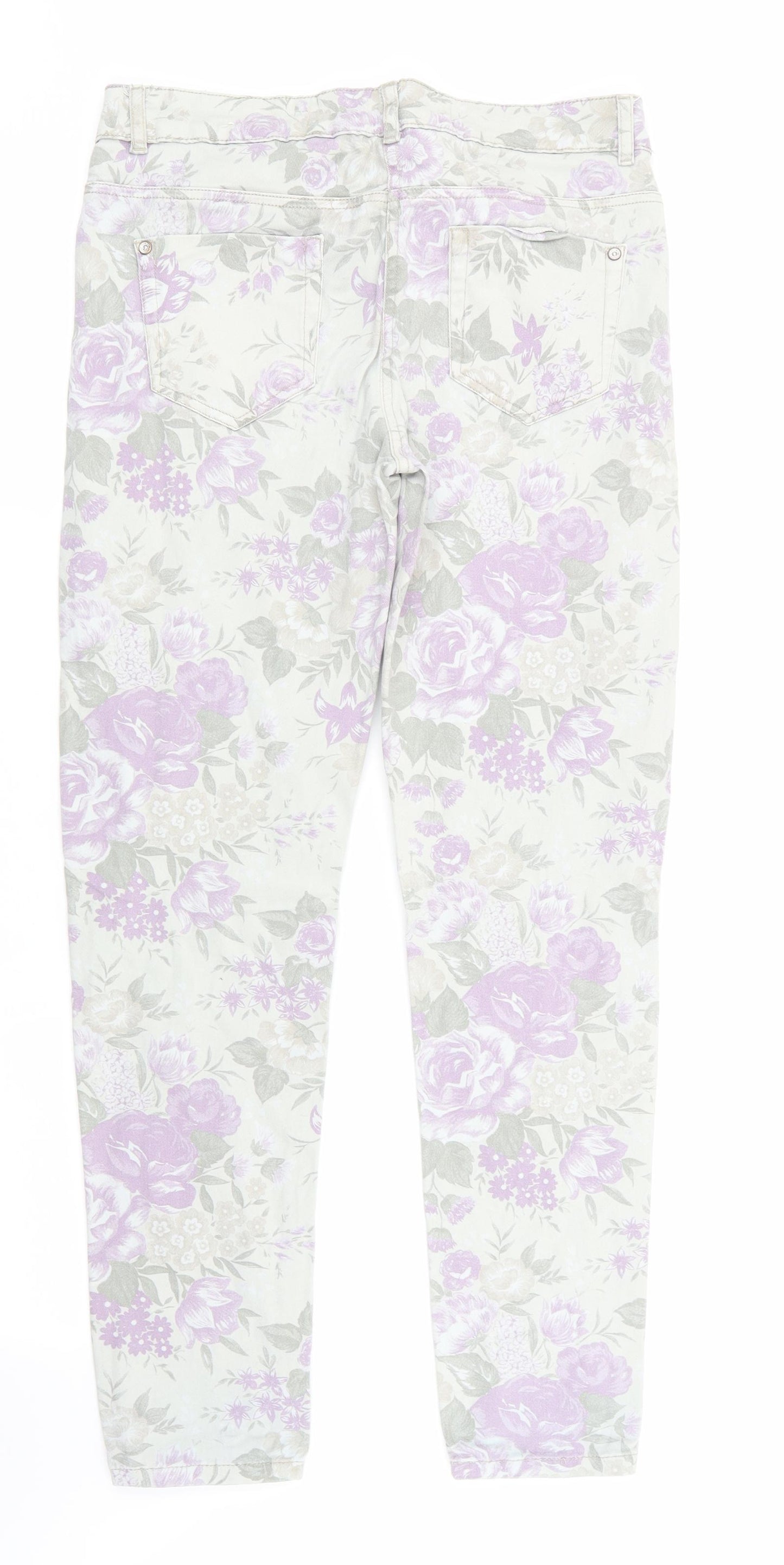 NEXT Womens Grey Floral  Skinny Jeans Size 12 L28.5 in - Light grey with purple green floral