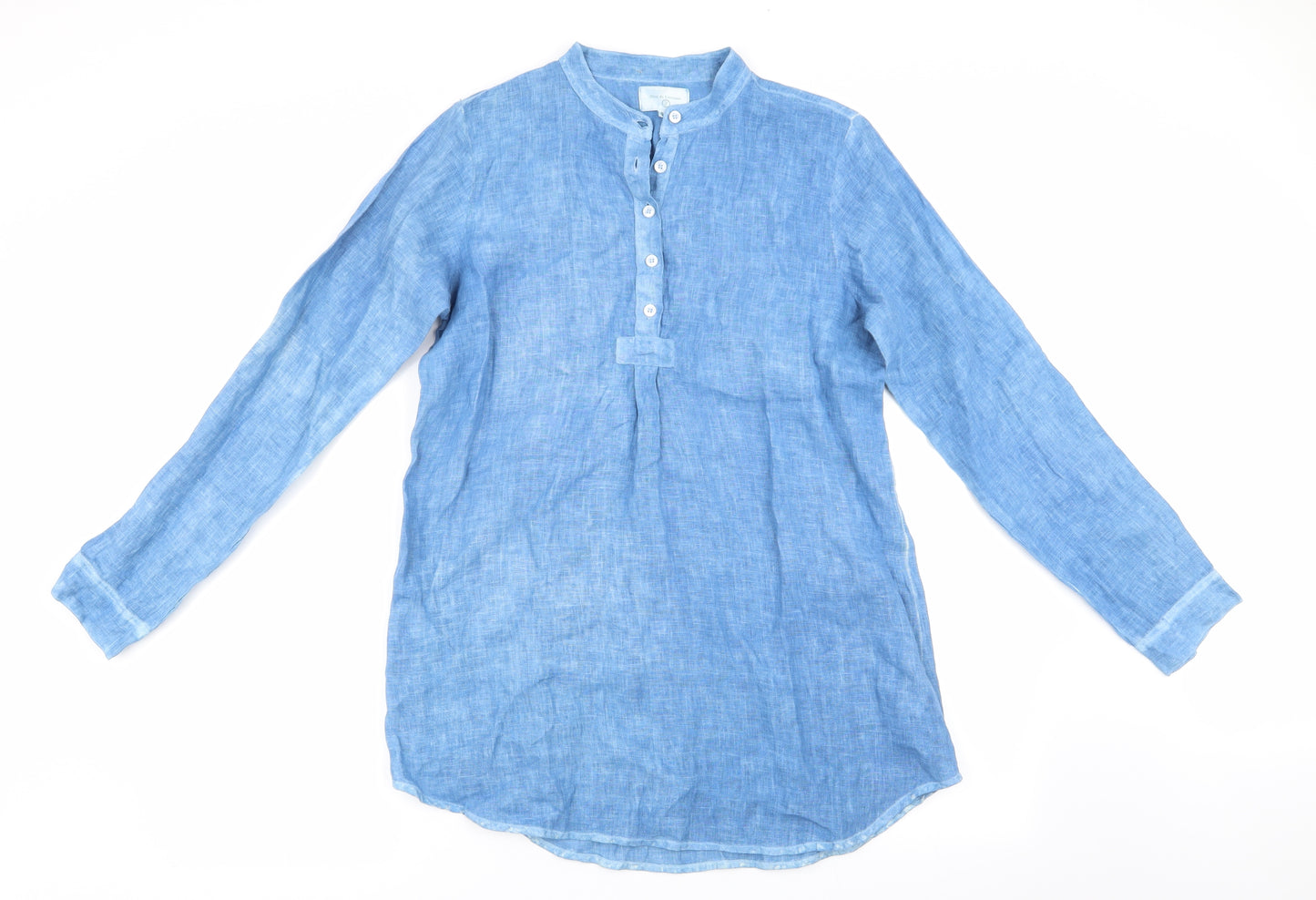Bleu de Lectoure Womens Blue   Tunic Blouse Size M  - Mandarin Collar Linen look