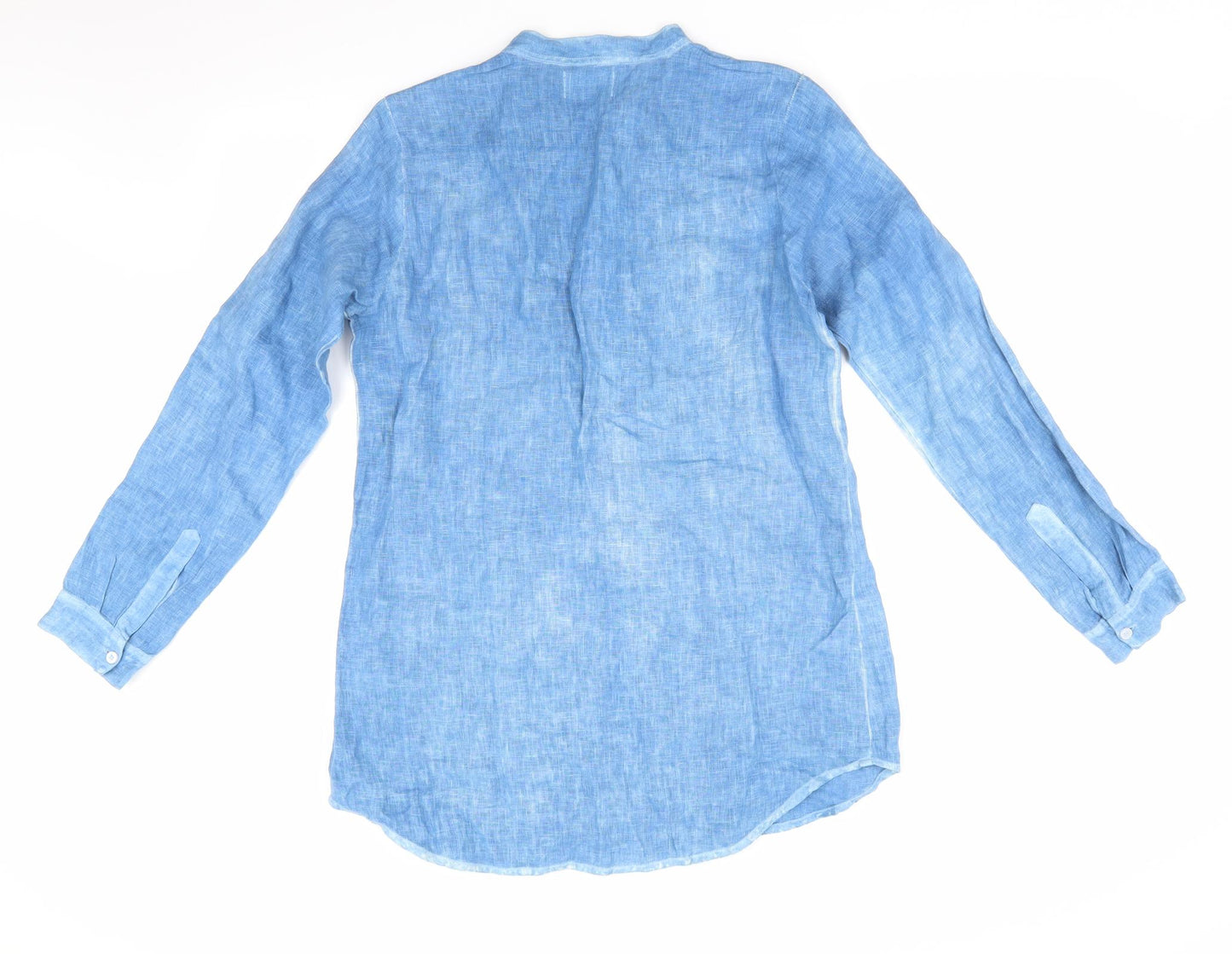 Bleu de Lectoure Womens Blue   Tunic Blouse Size M  - Mandarin Collar Linen look