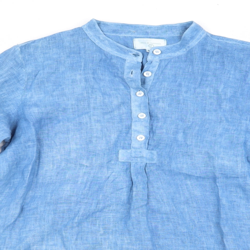 Bleu de Lectoure Womens Blue   Tunic Blouse Size M  - Mandarin Collar Linen look