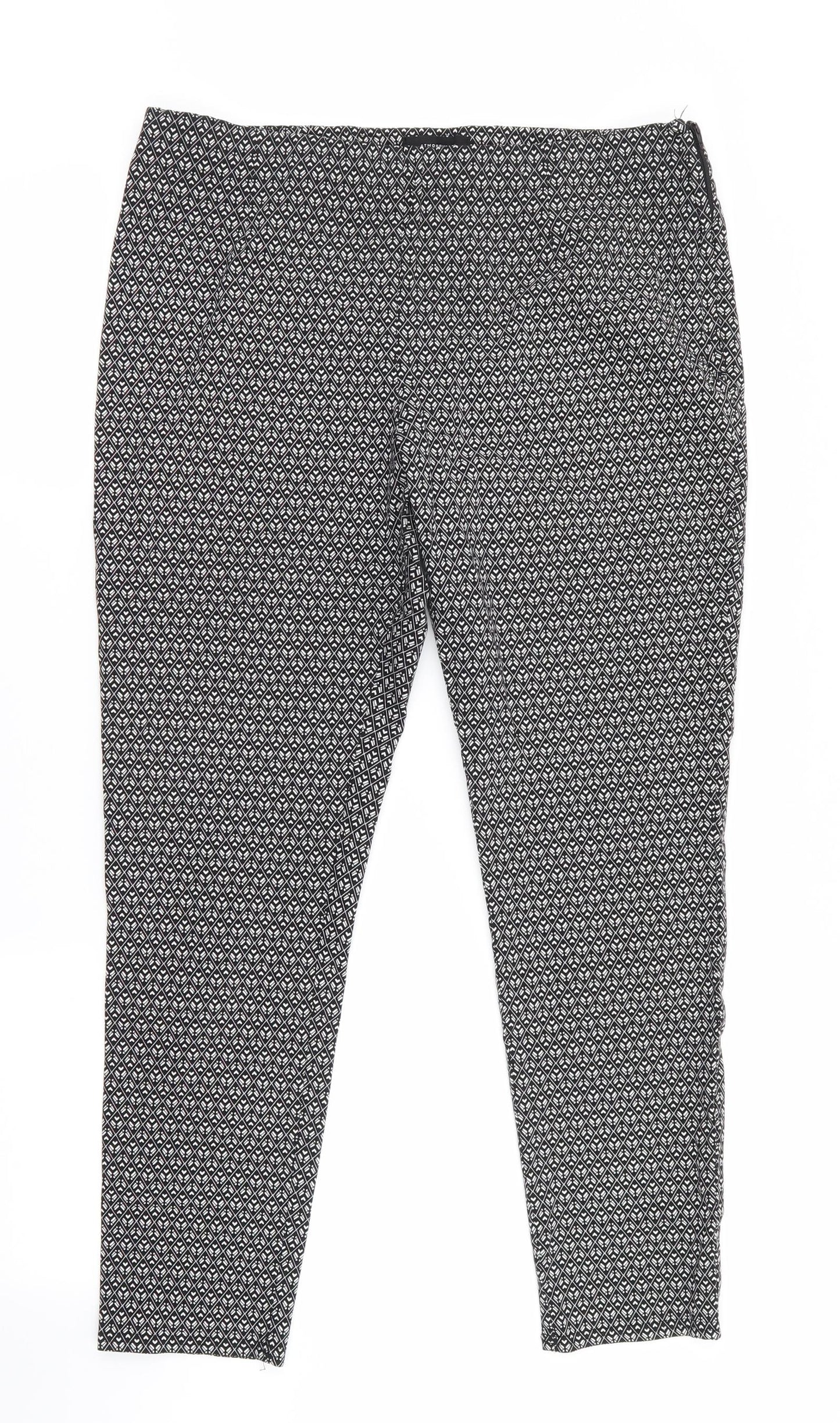 Atmosphere Womens Black Argyle/Diamond  Jegging Trousers Size 18 L26.5 in - Side Zip