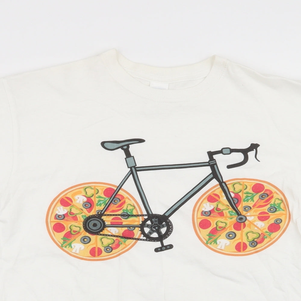 Gildan Womens White   Basic T-Shirt Size M  - Bicycle with Pizza wheels