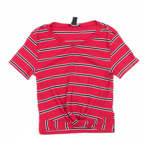 New Look  Womens Red Striped  Tunic T-Shirt Size 12  - Front hem detail Red White Black stripe