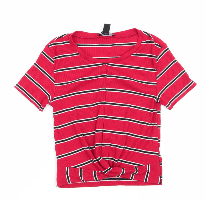New Look  Womens Red Striped  Tunic T-Shirt Size 12  - Front hem detail Red White Black stripe