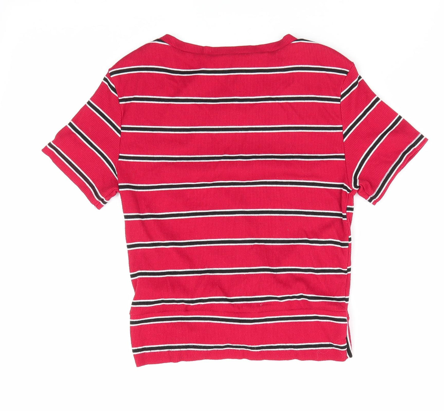 New Look  Womens Red Striped  Tunic T-Shirt Size 12  - Front hem detail Red White Black stripe