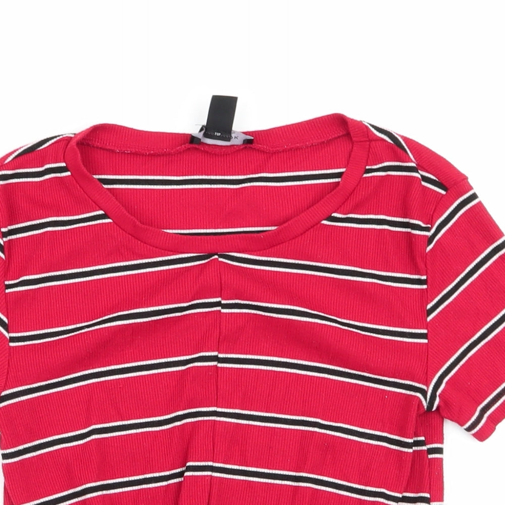 New Look  Womens Red Striped  Tunic T-Shirt Size 12  - Front hem detail Red White Black stripe