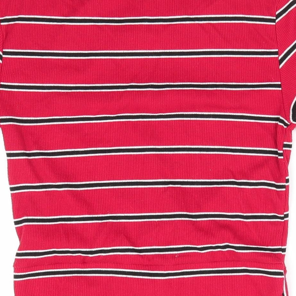 New Look  Womens Red Striped  Tunic T-Shirt Size 12  - Front hem detail Red White Black stripe