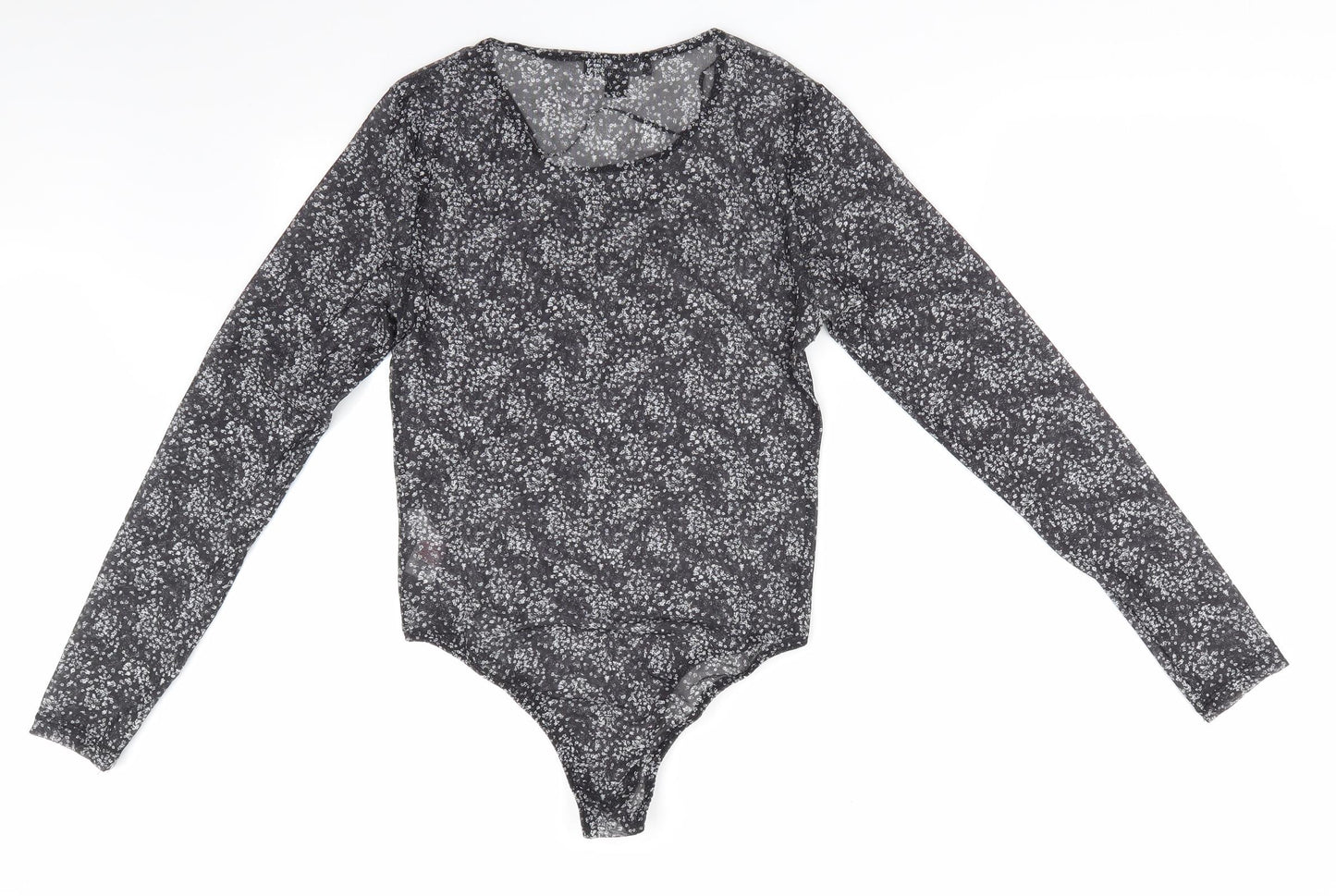 Primark Womens Black Floral  Bodysuit One-Piece Size S  - Bodysuit White Flowers